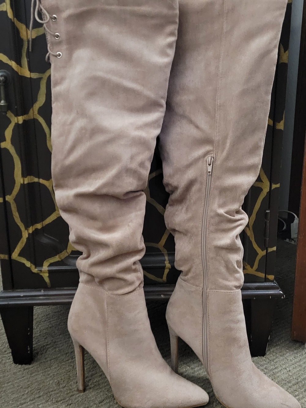 Yoki Taupe Suede Over-the-Knee Stiletto Boots